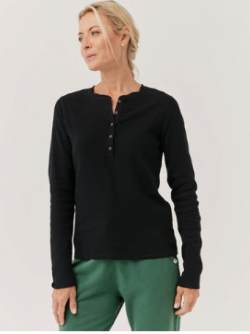 NWT Pact Thermal Waffle Henley Black Size S 100% Organic Cotton